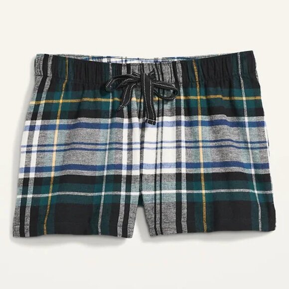 NWT Old Navy Flannel Boxer Pajama Sleep Shorts Green Watch Plaid Women M L XL - Picture 1 of 5